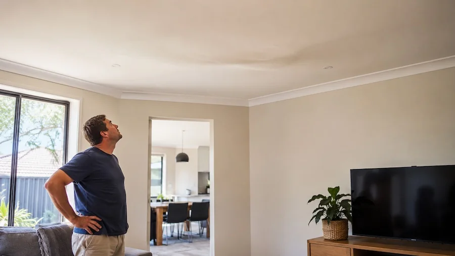Ceiling inspection under way in a Perth home, checking a ceiling for sag, cracks and water staining