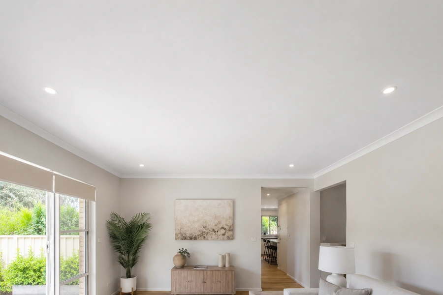New plasterboard ceiling installed after asbestos ceiling removal in a Perth home.