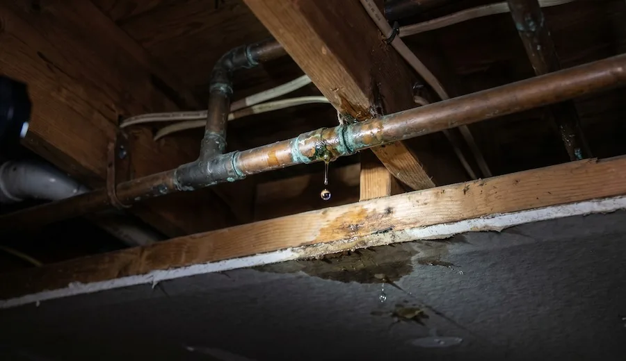 Active plumbing leak causing water stain damage above a residential ceiling in Perth WA