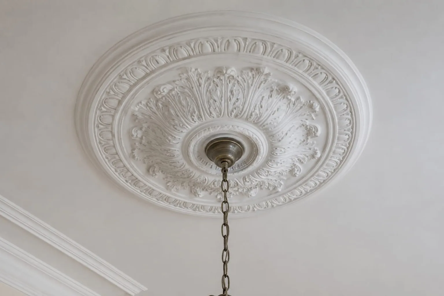A decorative plaster ceiling rose above a light fitting in a Perth home